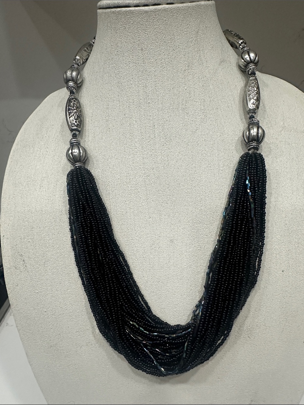 Vintage Micro Beaded Black Layered Necklace